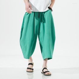 Men's Pants Hawaii Beach Shorts Summer Cool Ice Silk Japanese Thin Wide Leg Calf Length Women