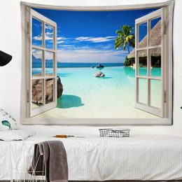 Tapestries Window Beach Forest Tapestry Sunrise Over The Sea Wall Hanging Landscape Style Home Decor