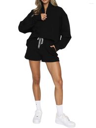 Women's Shorts Women 2 Piece Outfits Sweatsuit Oversized Half Zip Collared Sweatshirt Set Lounge Matching Sets Tracksuit