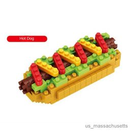Blocks Micro Building Blocks Hamburg French Fries Cake Pizza Dog Play House Toys Small Ornaments Children Gifts R230814