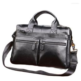 Briefcases 2023 Natural Cowskin Genuine Leather Men's Briefcase Fashion Man Large Capacity Business Bag Male Shoulder Laptop Bags