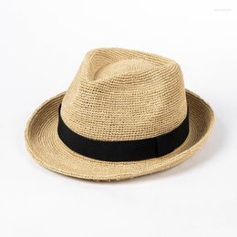 Berets Summer Raffia Jazz Hat Men Women Hand Woven Natural Panama Straw Outdoor Beach Sun Wide Brim Vacation Casual