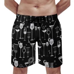 Men's Shorts Board Funny Wine Print Swimming Trunks Vintage Cocktail Males Quick Drying Surfing Trendy Large Size Beach Short Pants