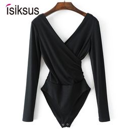 Women's Jumpsuits Rompers isiksus Black Summer Sexy Bodysuit Women Long Sleeve Backless White V Neck Short Jumpsuits Open Crotch Bodysuit For Women JS027 230812