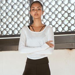 Active Shirts Summer Women's Yoga T-Shirt Open Sports Clothes Long-Sleeved Running Tops Slim Beauty Back Sportswear