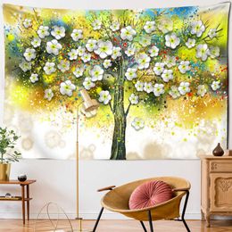 Tapestries Tree Flowers Illustration Wall Tapestry Good Luck Tree Wall Hanging Tapestry Home Decor Table Cover Tapestry