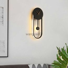 Wall Lamps LED Wall Lamp With Clock Nordic Luxury Simple and Modern For Hotel Bedside Living Room Light Fixture Black/Gold HKD230814