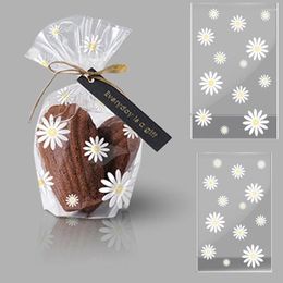 Gift Wrap 50/100PCS Daisy Plastic Biscuit Bags Cookies Candy Packaging Transparent Bag For Wedding Birthday Party Baking DIY Wrapping