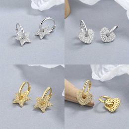 Charm 925 Sterling Silver Love Star Earrings Female Korean Fashion Pentagram Heart-shaped Ear Rings Sweet Cool Style Jewellery Fine