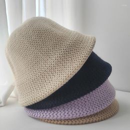 Berets Vintage Wool Bucket Hat For Women 2023 Winter Knitted Fisherman Simple Versatile Fashionable Basin Purple Panama