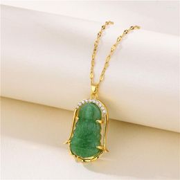 Pendant Necklaces Green Guanyin Statue Stainless Steel Women Female Lucky Guard Jewellery Girls Birthday Gift Wholesale