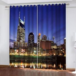 Curtain City Night Scene Luxury 3D Window For Living Room Curtains Office Bedroom