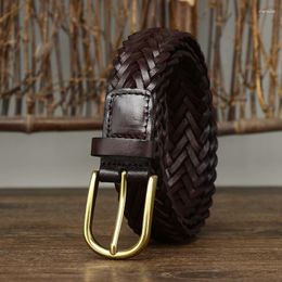 Belts Waistband Men's Genuine Leather Woven Belt Top Layer Cowhide Handmade Knitted Needle Button Couple Casual Versatile