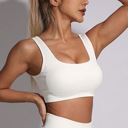 Yoga Outfit White Ribbed Sports Bras Seamless Crop Tops Women Gym Fitness Underwear With Padded Push Up Workout Running Vest Woman