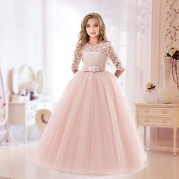 Girl s Dresses Elegant Princess Lace Dress Kids Flower Embroidery For Girls Vintage Children for Christmas Party Red Ball Gown 230814