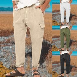 Men's Pants Spring And Autumn European American Cargo Linen Trousers Multi-pocket Casual