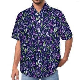 Men's Casual Shirts Purple And Pink Lavender Watercolor Floral Print Pattern Vacation Shirt Hawaii Fashion Blouses Mens Big Size 4XL