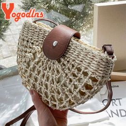 Evening Bags Yogodlns Summer Straw Bag For Women Fashion Semicircle Crossbody Bags Rattan Handmade Messenger Handbag Travel Beach Bags Tote 230812