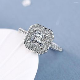 Cluster Rings 14K White Gold Jewellery Diamond Ring For Women Fine Anillos Plata 925 Para Mujer Wedding Square Box Females