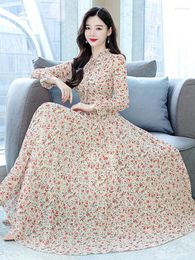 Casual Dresses Spring Summer Women Floral Chiffon Beach Long Sleeve Evening Elegant Bodycon Party Maxi 2023 Korean Fashion Dress