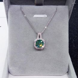 Pendant Necklaces Dainty Female Square Long Necklace Luxury Silver Color Chain Cute Green Round Zircon Wedding For Women