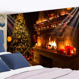 Tapestries Snow Christmas Tree Tapestry Wall Hanging House Scenery Santa Gifts Bedroom Living Room Home Decor