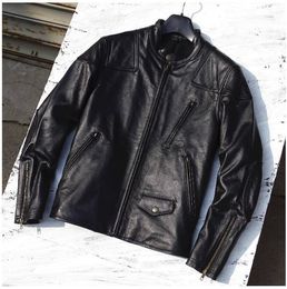 Men's Jackets Outlet black men natural leather jacket classic cool cowhide coatslim short motor biker cloth 230814