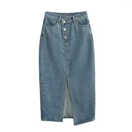 Skirts Women 2023 Fashion Summer Retro Split Jean Midi Skirt Vintage High Waist Zipper Button Female Mujer