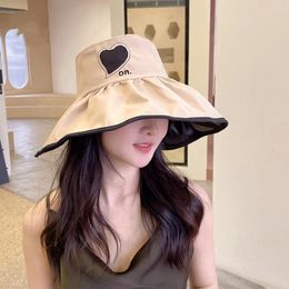 Wide Brim Hats Women Sunhat Heart Print Fisherman Hat Gardening Lady Summer Cap