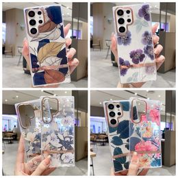 Stylish Flower Cases For Iphone 15 14 Plus 13 Pro MAX 12 11 Fashion leaves Soft IMD TPU Chromed Plating Metallic Crystal Clear Tranparent Mobile Phone Back Cover Shell