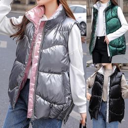 Women's Vests Black Green Sleeveless Down Jacket Women Vest Winter Warm Crop Female Padded Lightweight Waistcoat Outwear Coat L6