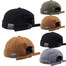 Berets Retro Men Docker Cap Dome Melon Bonnet Beanie Hats Adjustable Cotton Brimless Hat Hip Hop Trendy Color