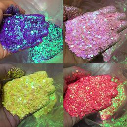 Nail Glitter 10g Holographic Mixed Hexagon Chunky Irediscent Art Flakes Laser Sparkly Sequins Resin Slices Decoration 230814