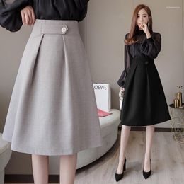 Skirts 2023 Fashion Korean Style Skirt T For Woman Button Autumn Winter Vintage Solid Work Wear Lady Office Business DD160