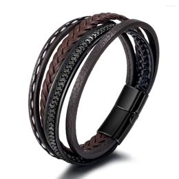 Bangle Multilayer Handwoven Leather Bracelet Men's Personality Magnet Buckle Jewellery Lover Gift
