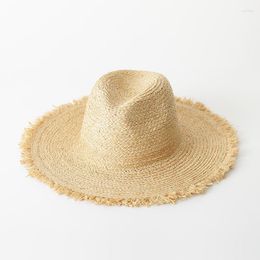 Wide Brim Hats X310 Adult Straw Raffia Hat Polished Lafite Grass Jazz Cap Outdoor Sun Beach Sunshade Tourism Panama