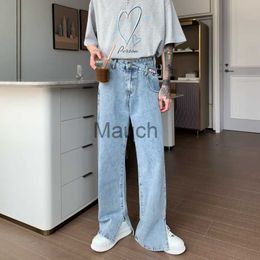 Men's Jeans Fashion Split Jeans for Men Korean Straight Pants High Street Denim Trousers Baggy Casual Bottoms Streetwear Y2K Male Cloes J230814