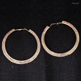 Hoop Earrings TDQUEEN AB Crystal Silver Plated And Gold Colour Metal Round Circle Rhinestone Large For Women