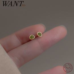 Stud WANTME 925 Sterling Silver Geometric Green Enamel Small Earrings for Women Minimalist Teen Ear Bone Jewellery Accessories 230814
