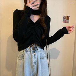 Women's Sweaters Woman Pullover Drawstring Halter Cut-out 2023 Autumn And Winter Long-Sleeved Sweater Top Cardigan