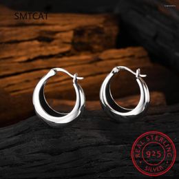 Hoop Earrings Real 925 Sterling Silver Round Simple Smooth Ear Buckles Circle For Women Platinum Plated Fine Jewelry