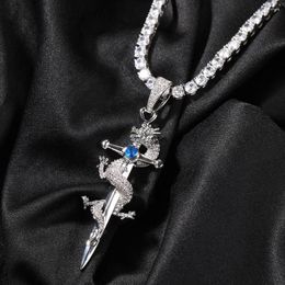 Pendant Necklaces Hip Hop Vintage Chinese Dragon Cross Necklace For Men Micro Inset Zircon Rap Trend Accessories