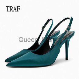 Dress Shoes TRAF 2023 Woman Green High Heels Summer Heeled Sandals Pointed toe High Heel Shoes Slingback Pumps Female Stiletto Pump Elegant J230815