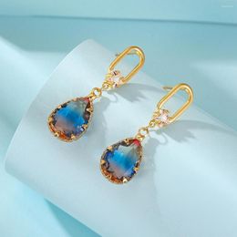 Dangle Earrings Rainbow Tourmaline Drop Multicolor Crystal Stone Gold Plated For Women Vintage Wedding Earring Party