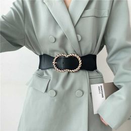 Belts Gold Enamel Pin Circle Buckle Belts Wide Black Waistbands For Dress Stretch Cummerbunds Soft Leather Long Waist Seals Girl Skirt