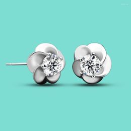 Stud Earrings Engagement 925 Sterling Silver Flower For Women Girls Colour Summer CZ Zircon Earring Wedding Jewellery Gift