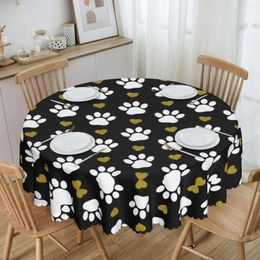 Table Cloth Round Oilproof Trendy Pattern Of Cover White Dog Paws Gold Heart Tablecloth For Picnic 60 Inch