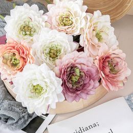 Decorative Flowers 3Pc Artificial Dahlia Pink White Flower Home Decoration Wedding Bridal Bouquet Party Rose Wall Floral Arrangement Fake