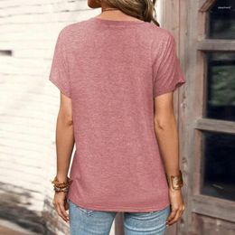 Women's Blouses Buttons Half Placket T-shirt Stylish Summer O-neck Buttoned Solid Color Loose Fit Pullover Tee For Streetwear