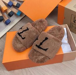 Designer Top Winter Slippers Women Wool Slipper Fur Fluffy Warm Luxury Letters Embroidery Sandals Indoor Outdoor Comfortable Home Flip casual shoes